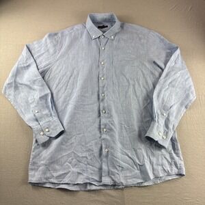Scott Barber Linen Shirt Mens XL Blue Long Sleeve Button Up Heather Preppy Top